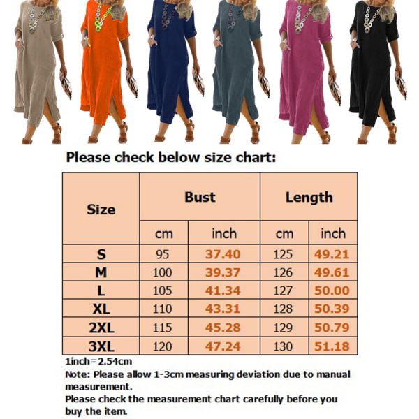 Kvinnor Roll Tab leeve Long Dress olid ummer Beach undress Black S