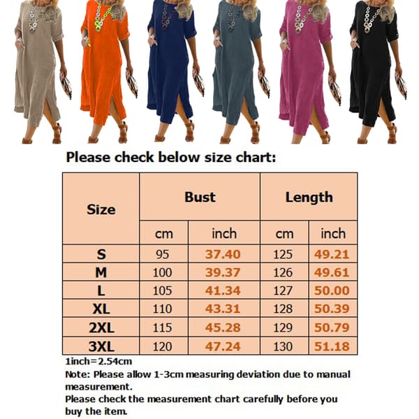 Kvinnor Roll Tab Sleeve Long Dress Solid Summer Beach Sundress Black 2XL