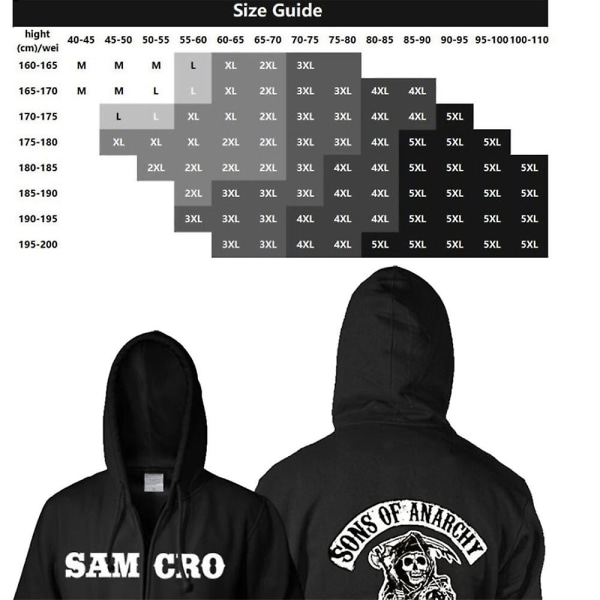 Sons Of Anarchy Hoodie Tv Soa Cosplay Costume Herre Glidelåsjakke Lærvest Rock Punk Cap Mayans Mc Halloween Costume For Men Hettegenser grå L Hoodie balck XL