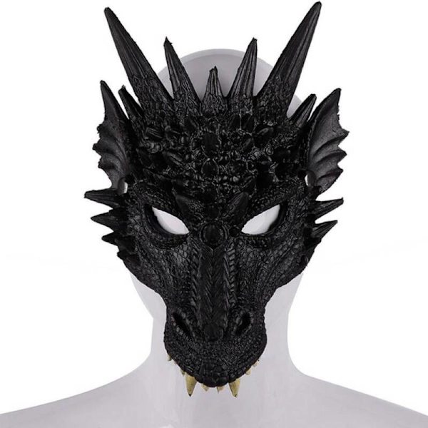 Unisex Halloween 3D Dragon Mask Carnival Cosplay Fancy mekko Black
