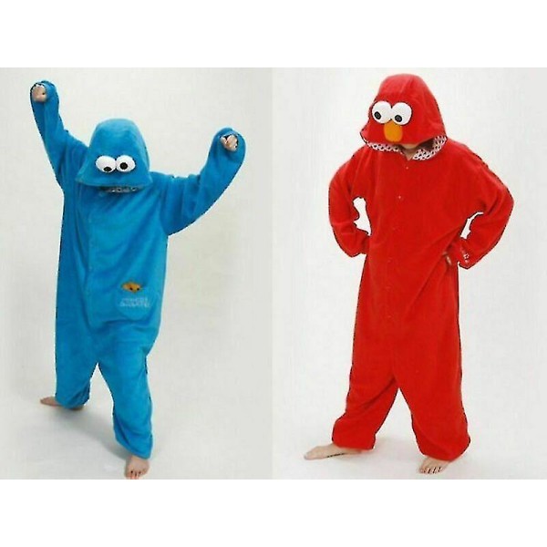 Voksen Sesame Street Cookie Elmo Kostume Pyjamas_y o Blue XL