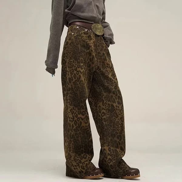 Tan Leopard Jeans Dame Denim Bukser med brede ben Leopard print leopard print M