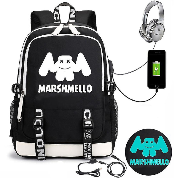 Marshmello Rygsæk Usb Genopladelig Rygsæk Student Skoletaske med stor Kapacitet Color-1