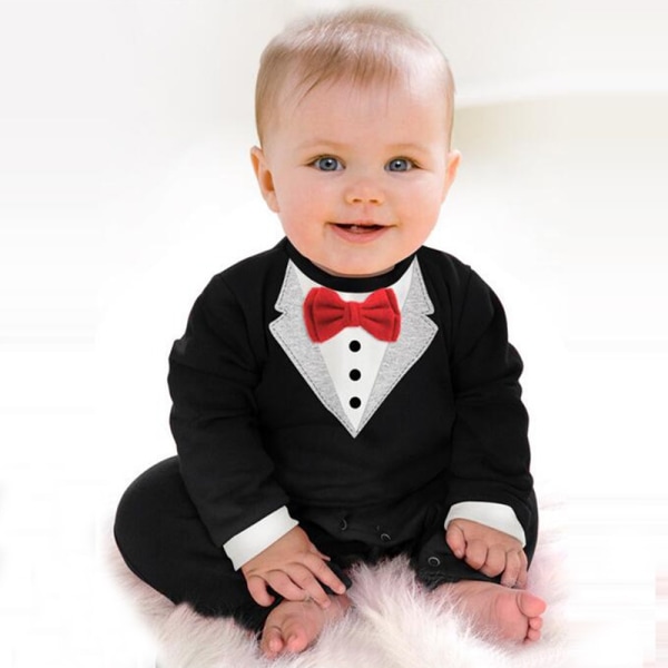 Baby Kid Boy Bomuld Gentleman Jumpsuit Romper black 0-6m