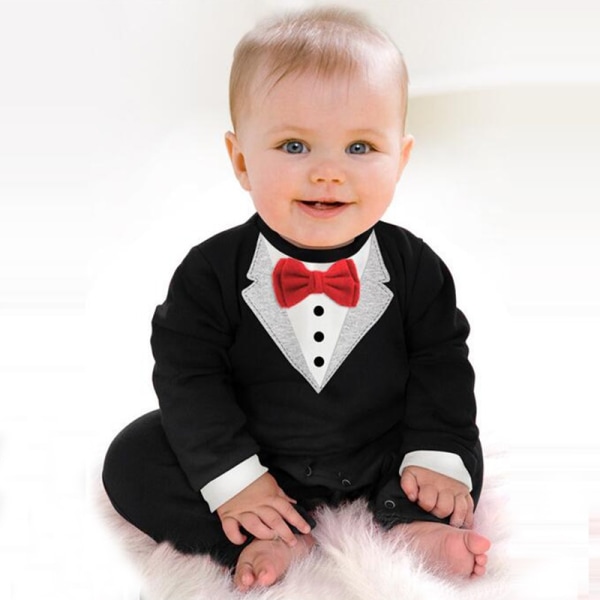 Baby Kid Boy Bomuld Gentleman Jumpsuit Romper red 0-6m