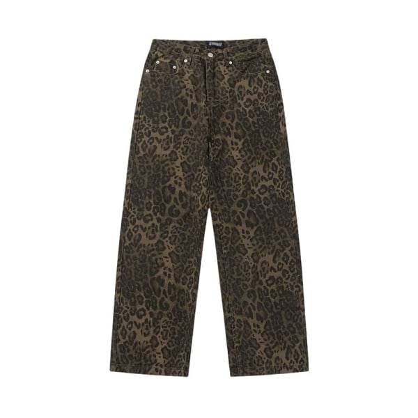 Tan Leopard Jeans Dame Denim Bukser med brede ben Leopard print leopard print 3XL