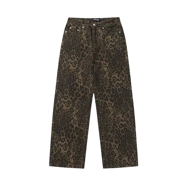 Tan Leopard Jeans Dame Denim Bukser med brede ben Leopard print leopard print M