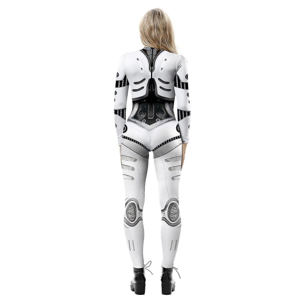 Dame 3d Robot trykt Cosplay kostyme Jumpsuit Halloween Playsuit White Grey