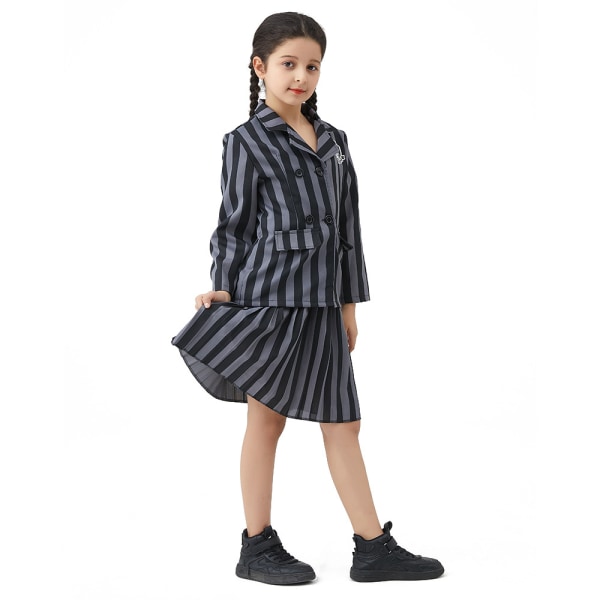 Onsdag Addams Costume Girl School Uniform Dress Suit til Kid Grey L