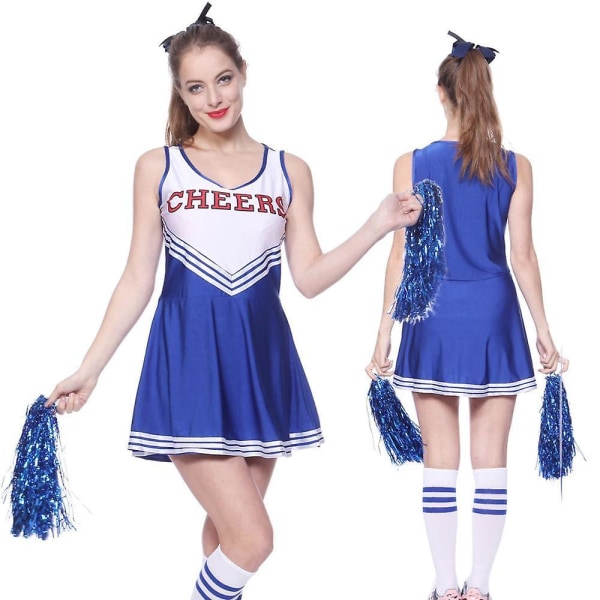 Skolflickor usikfest Cheerleading Kostym Uniform Blue M
