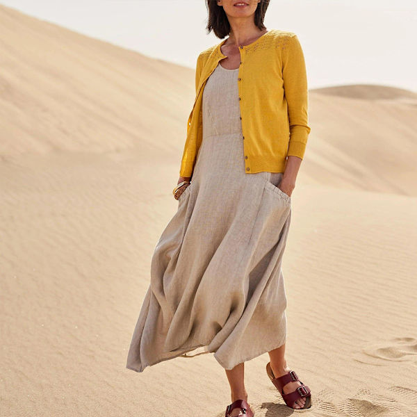 Naisten Solid Mekot Hihaton puuvillainen pellavamekko Summer Beige M