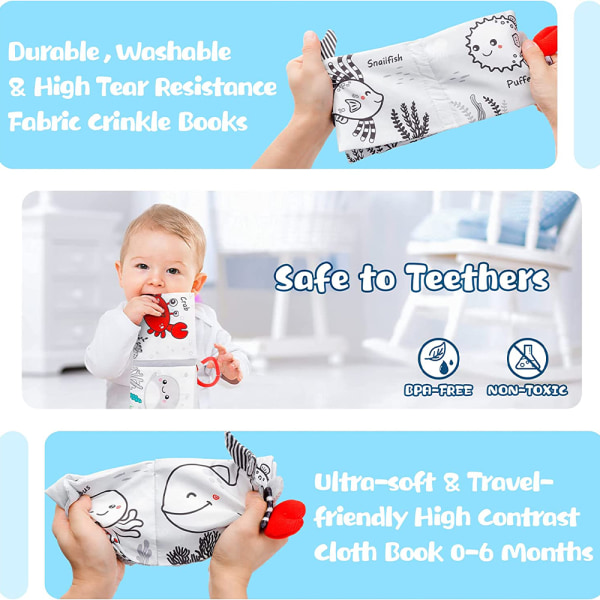 Bøger med høj kontrast i bløde stoffer Baby Montessori Sanselegetøj Legetøj ocean