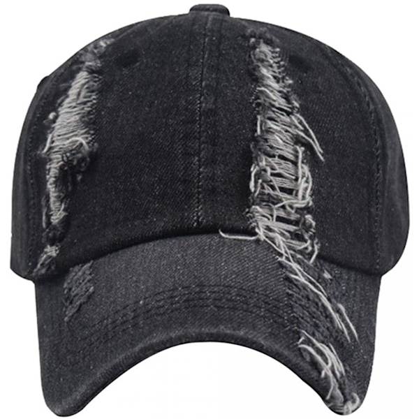 Veeki Unisex Ripped Distressed Denim Baseball Cap Trucker Hat Justerbar