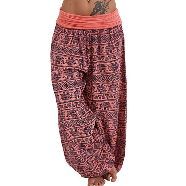Baggy Harem Pants for kvinner eggings Hippie Yoga Pants red L