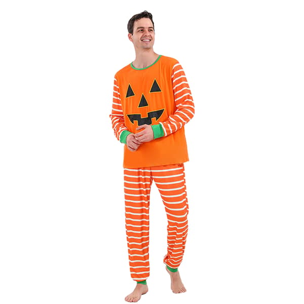 Familjematchande Pyjamas med Långärmad Pumpaprint för Halloween MEN S