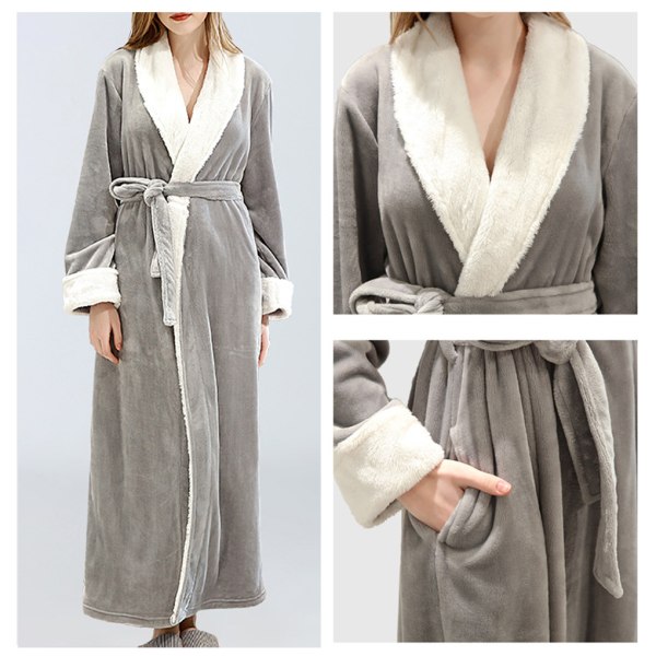 Long Robe Warm Pitää kylpytakin lämpimänä Yöpaita Ihoystävällinen Grey XL