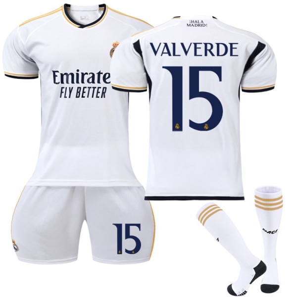 23-24 Real Madrid Home Lasten jalkapallopaita nro 15 VALVERDE 12-13 years