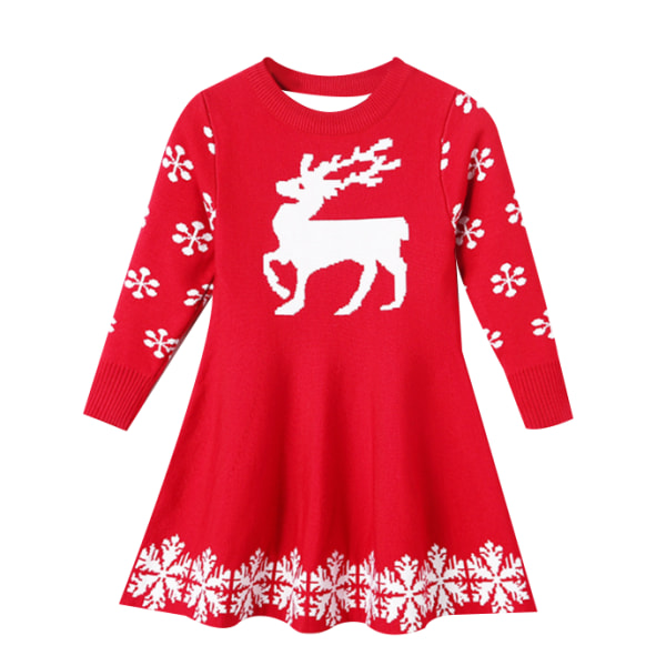 Flickor Julklänningar Casual Stickad Långärmad red 100cm