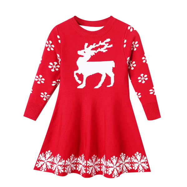 Flickor Julklänningar Casual Stickad Långärmad red 130cm