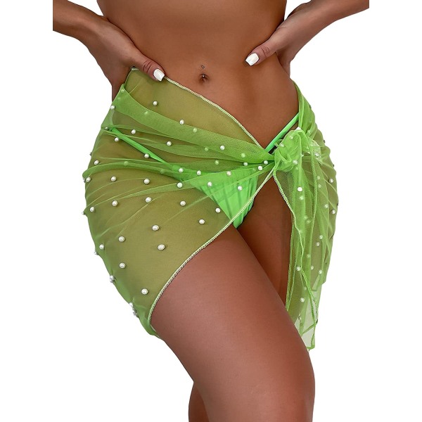 HAUFR Dame Sheer Beach Badetøy Cover Up Wrap Mini-skjørt Lime Green One Size