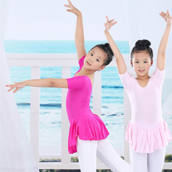 Børneballetkjole trikot med nederdel dansekostumer Tutu pink 100cm