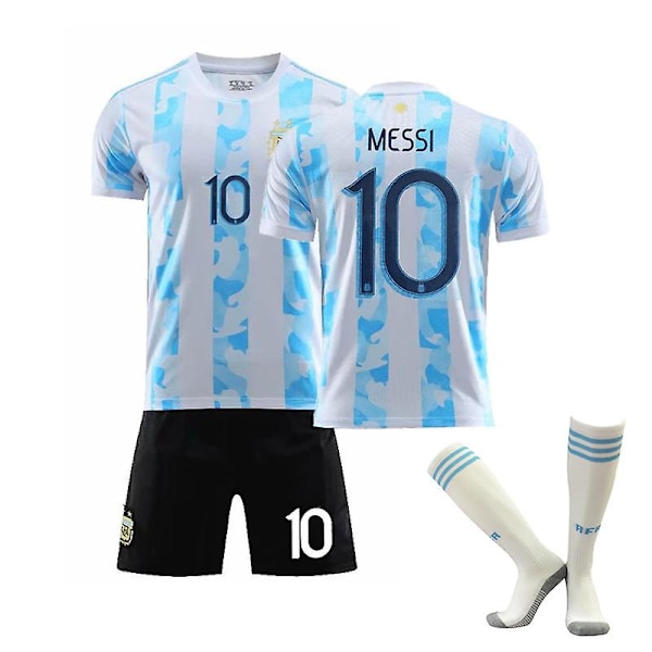 21/22 Barn Vuxna Fotbollströja Full Kit Pojkar Träningsdräkt 20 21 Argentina Messi 10 Kids 16(90-100CM)