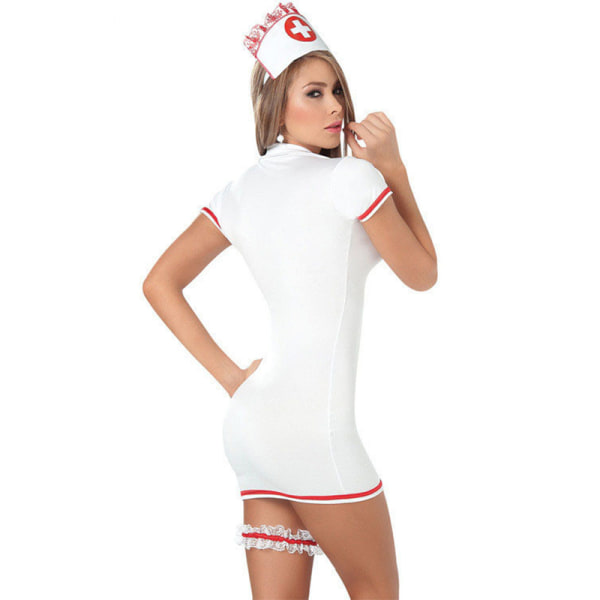 Home Cosplay Nurse Uniform Lynlås Sexet Jumpsuit til kvinder White One size