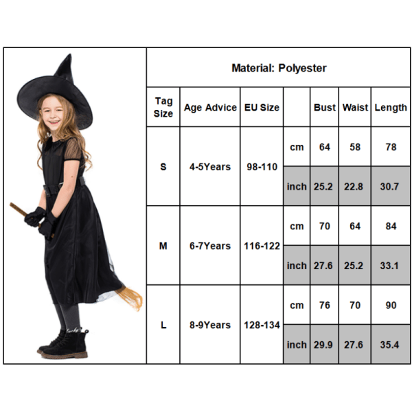 Kid Girls Witch Fancy mekko Halloween Party Cosplay-asu 6-7Years