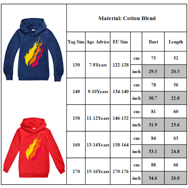 Barn tecknad tryckt bomullströja tröja Hoodies Munidacer Navy Blue 170cm