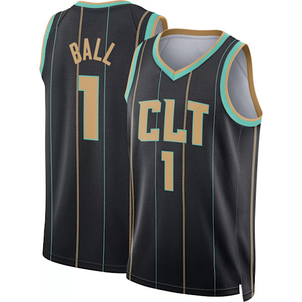 ordely Herre 2022-23 City Edition Charlotte Hornets Laelo Ball #1 Sort Dri-FIT voksen swingman trøje M
