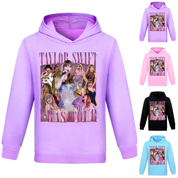 Taylor Swift Barn jente Langermet hette genser Pullover Topper Genser Hettegenser Lilla 0 Purple 160cm