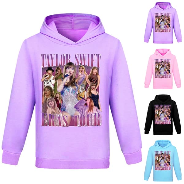 Taylor Swift Barn jente Langermet hette genser Pullover Topper Jumper Hettegenser Lys blå 0 Light blue 130cm