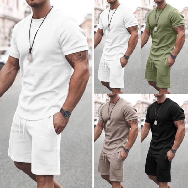 Miesten Crew Neck Tops Set Fitness T-paita verryttelypuku Khaki 2XL