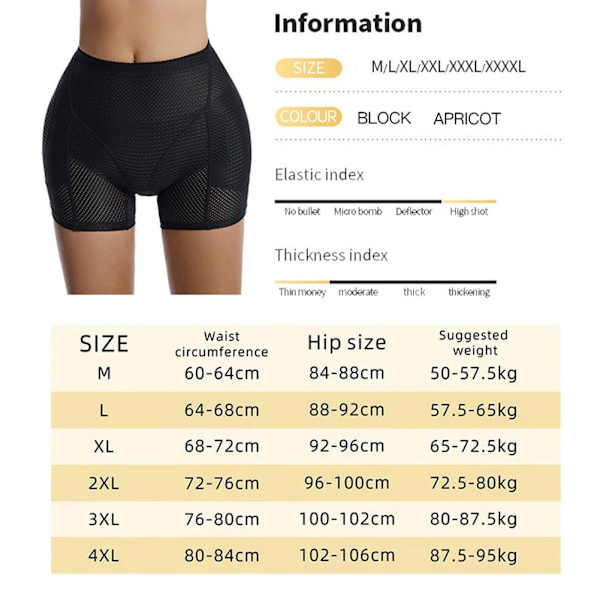 Naisten Butt Lifter Hip Enhancer Shaper Alushousut Alusvaatteet Ass Pad Black M