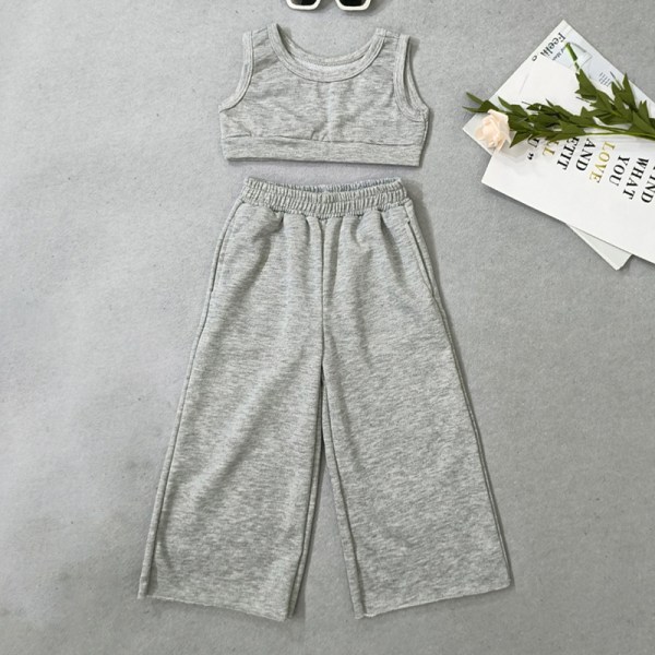 Toddler ärmlösa sommaroutfits Enfärgade skjortor + byxor Grey 90cm