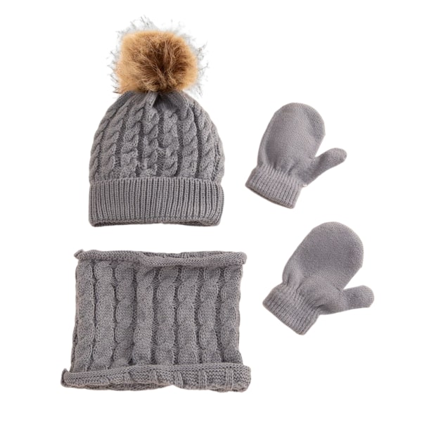 Pipohatun hansikasetti *Pom Pom Bobble Hat Väri Villaiset hatut Grey