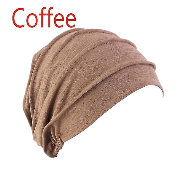 Kvinnor Bomull Elastisk Beanie Mjuk Turban Bonnet Head Wrap Hedging Kaffe