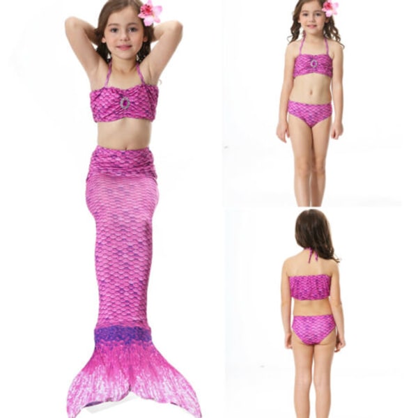 Barn Jenter Mermaid Tail Set Ferie Badetøy Badedrakt purple 130cm