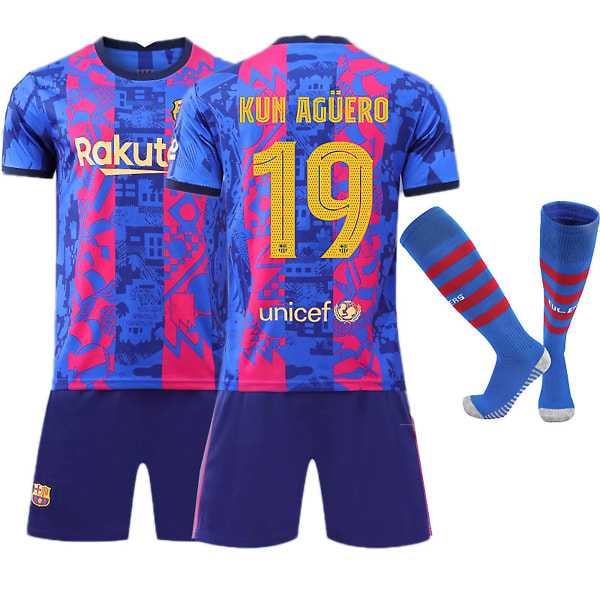 21/22 Europeiska mästerskapet Minnesutgåva Borta(2) F.C. Barcelona KUN AGUERO Nr 19 Barn Jersey-paket Barn-28