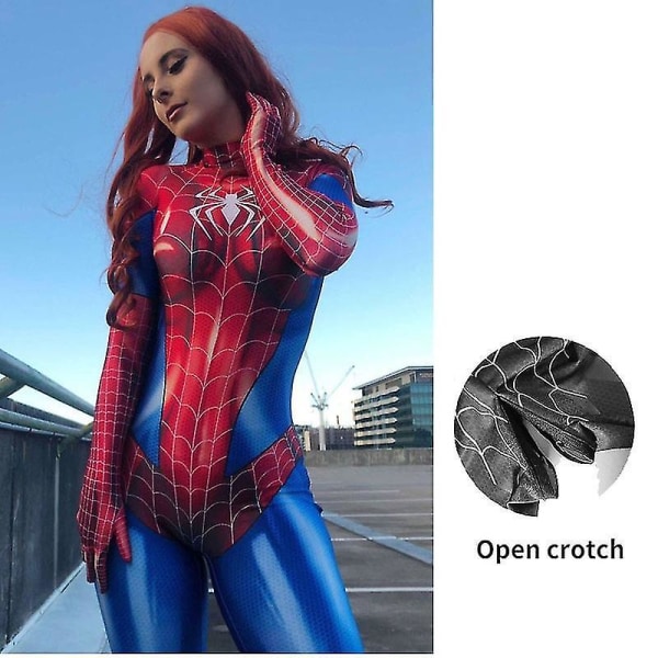 Spiderman Cosplay Kvinna Sexig Zentai Kostym Spandex Body Superhjälte Zentai Kostym Halloween Carniva D open crotch