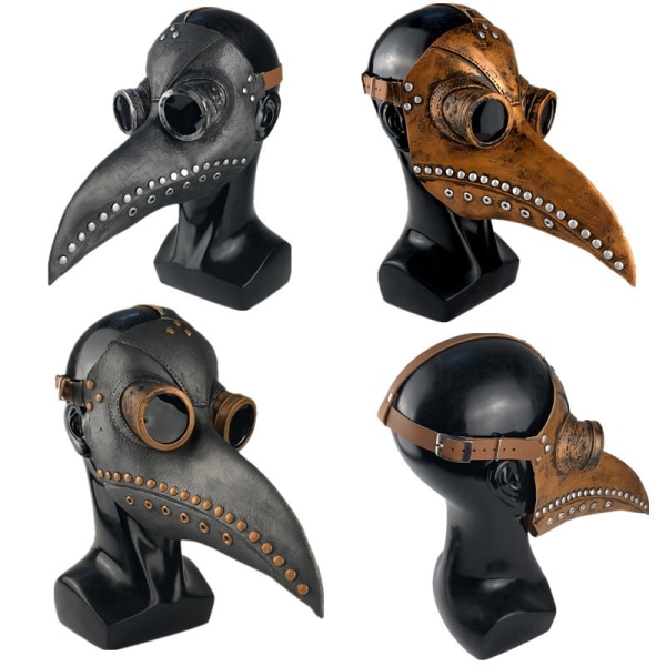 Mask Halloween Kostym Fågel Long Nose Beak PU Läder Steampunk Bronze + Silver Nails