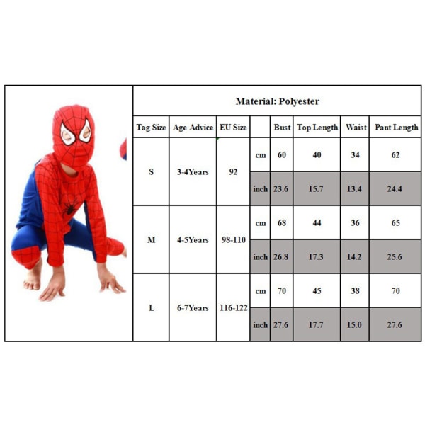 Kid Boy Superhjälte Cosplay Dräkt Fancy Dress Kläder Outfit Set Red and Blue Spiderman L