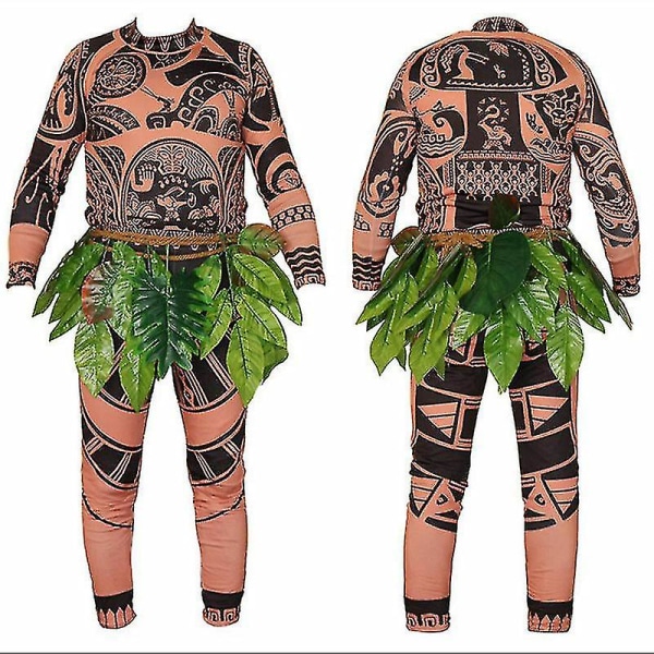 Maui Tattoo T-shirt/bukser Halloween Voksen Mænd Kvinder Cosplay Kostumer Med Blade Dekoration Blatter Halloween Voksen Cosplay Kids 150cm