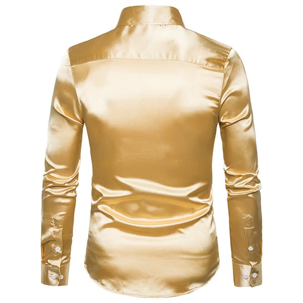 Langærmede Button Up skjorter til mænd Skinnende langærmede skjorter Yellow XL