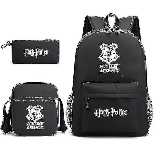 Harry Potter Academy Badge R Ryggsäck Student skolväska Axelväska Pennväska Tredelad set black