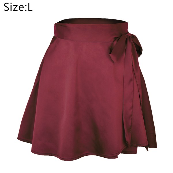 Korkea vyötärö Satiini Flowy Soft Silky Skater Minihame Burgundy,L