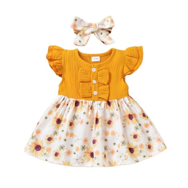Barnklänning Festfotografi Dekorativ flickklänning Yellow 100cm