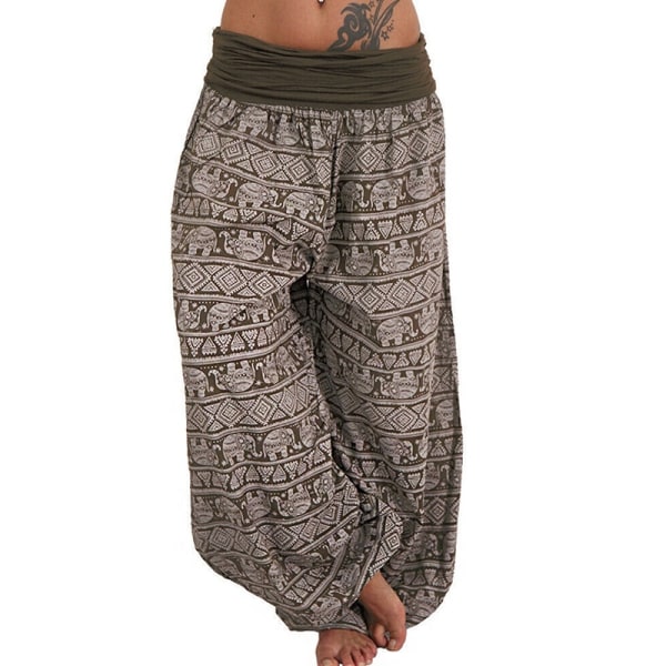 Baggy Harem Pants for kvinner eggings Hippie Yoga Pants white L