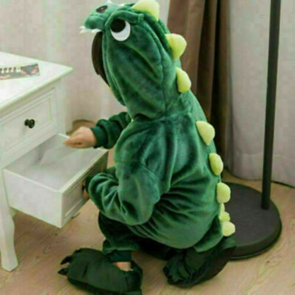 Djurpyjama Kigurumi Nattkläder Kostymer Vuxen Jumpsuit -asu #2 Green Dinosaur kids XS(3-4Y)