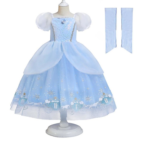 Prinsessklänning Barn Flickor Askungen Elegant Princess Tulle Tutu Klänning Födelsedagsfest Cosplay kostym 130cm